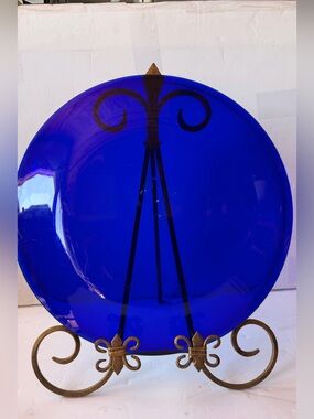 vintage cobalt blue glass Appetizer / dessert plater 12 1/2”